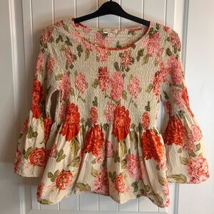 Free & Beloved Whimsygoth Floral Smocked Top | Moody Romantic | Size L